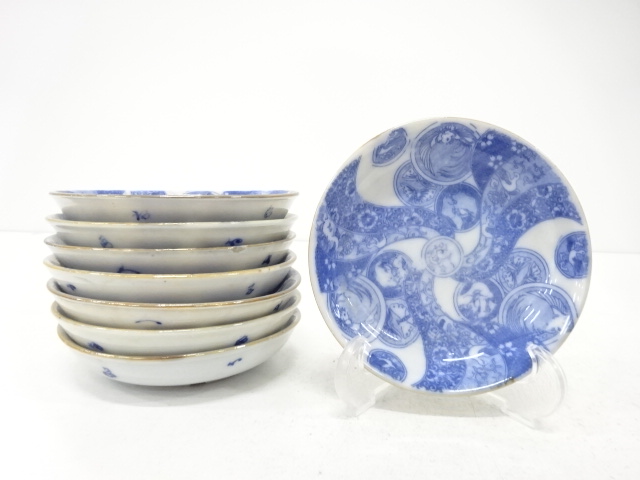 JAPANESE CERAMICS / INBANDE SMALL PLATE / SET OF 8 / BLUE & WHITE (PORCELAIN) / DRAGON